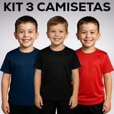 Kit com 3 Camiseta Dry Fit Infantil Lisa Básica Manga Curta Unissex Masculina e Feminino Lisa Básica