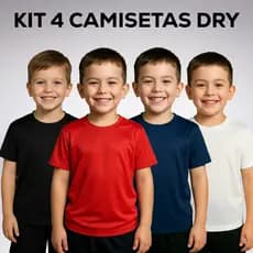 Kit com 4 Camiseta Dry Fit Infantil Lisa Básica Manga Curta Unissex Masculina e Feminino Lisa Básica