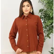 Camisa Social Feminina com Botão Manga Longa Tecido Leve e Liso – Moda Super Envio!!