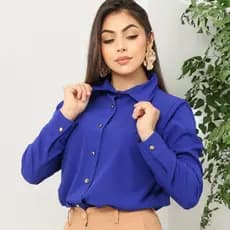 Camisa Social Feminina Manga Longa Tecido Leve Liso com Botões Dourados – Novo Lançamento