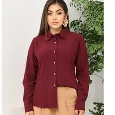 Camisa Feminina Social Colarinho Manga Longa Tecido Leve Liso Poliester com Elastano