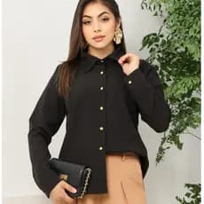 Camisa Social Feminina Elegante – Gola Colarinho, Botões e Tecido Crepinho Suave
