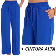 Calça Pantalona Feminina Premium Confortável Cintura Alta com Bolsos e Elástico