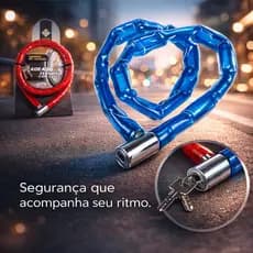 Trava Cadeado Flexível 80cm com Chave Segurança Bike Moto Portão Resistente