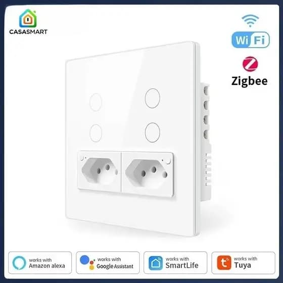 WiFi Interruptor de Parede Inteligente e Soquete, 4X4 -2 tomata  App Controle Remoto  com Alexa Google Home