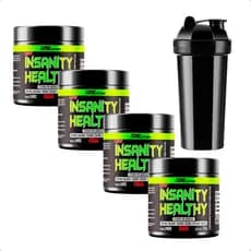Kit 4x Pre Treino Insanity Com Creatina Pro Healthy Sabores + Coqueteleira