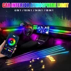 Kit Luz Ambiente Carro RGB Streamer 64 Cores LED Fita Acrílica Oculta Symphony Atmosphere
