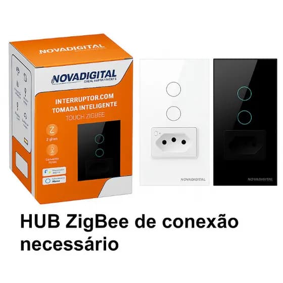 Interruptor Inteligente ZigBee 2 Botões com Tomada – Compatível com Alexa – Requer HUB