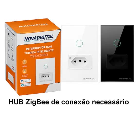 Interruptor Inteligente 1 Botão Touch ZigBee + Tomada – Compatível Alexa – Precisa HUB