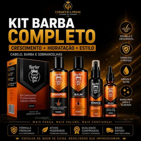 Kit Barba e Cabelo Barber Line | Crescimento, Força e Preenchimento dos Fios / Cosmética Prime