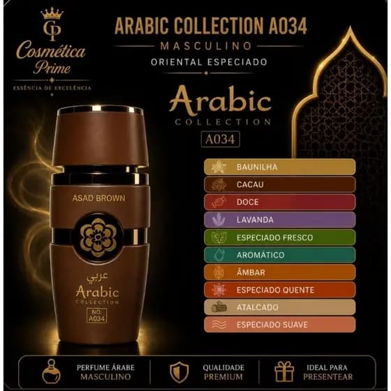 Perfume Arabic Collection A034 Asad Brown 25ml Masculino Miniatura Alta Fixação Cheiro Marcante