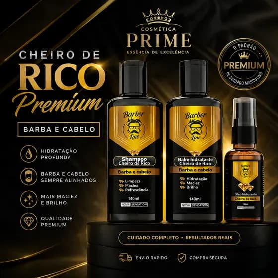 Kit Barba e Cabelo Barber Line Premium | Shampoo, Balm e Óleo Masculino / Cosmética Prime