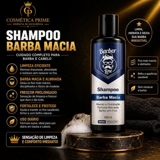 Shampoo Barba Macia Barber Line 140ml Hidratação Limpeza Profunda Barba e Cabelo | Cosmética Prime