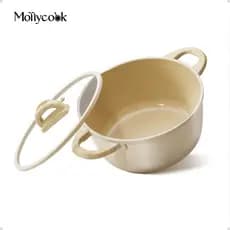 Mollycook Panela Caçarola  24CM 4.5L Alumínio Fundido Antiaderent Revestimento Cerâmic Com Tampa Vidro Temperado