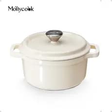 Mollycook Panela Caçarola Esmaltado de Ferro Antiaderente  2.7L/3.8L Para Gás e Indução Branco Linha Luna