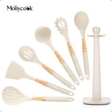 Mollyccok Kit 7 Peças Espatula de Silicone Utensílios Cozinha Conjunto Utensílios Talher de Cozinha Cor Branco