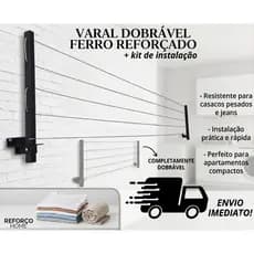 Varal de Ferro reforçado, retrátil com kit instalação
