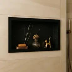 Nicho em porcelanato de embutir preto e branco porta shampoo prateleira promoção envio imediato