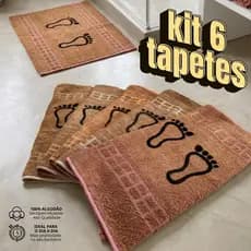 Kit 6 Tapete Piso Premium Para Banheiro Pezinho Atoalhado Saída de Box 43x60cm 100% Algodão
