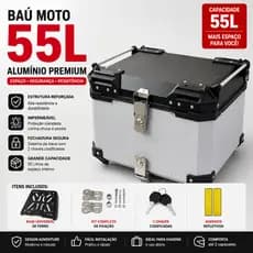 Baú Moto 55L Alumínio Top Case Bauleto Moto Universal Com Chave Grande COR CINZA