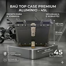 Bau Traseiro Gs Aluminho 45l Com Suporte Univesal Com Forro-PRETO/ adventure