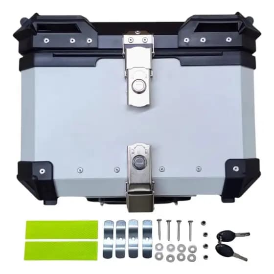 Baú Traseiro Alumínio 45L Moto Top Case Universal com Suporte-ALUMINHO
