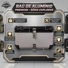BAU 55 LITROS DE ALUMINIOR COM SUPORTE UNIVERSAL E FORRO COM ALCA DE TRASPORTE COR ALUMINIOR