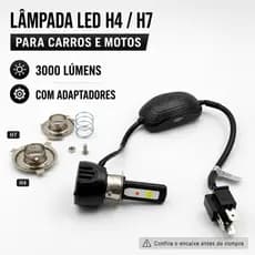 Lâmpada Led H4 H7 Farol Moto Carro 3000 Lumens Com Adaptador Luz Forte