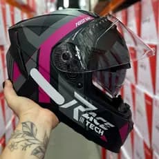 CAPACETE RACE TECH VOLT COM ÓCULOS SOLAR PRETO FOSCO ROSA UNISSEX STREET + NARIGUEIRA TOP