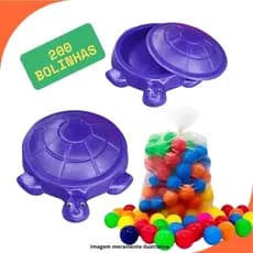 Tanque Infantil Tartaruga com Tampa + 200 Bolinhas Coloridas – Para Areia, Água ou Brincadeiras Secas00