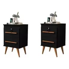 Kit 2 Mesa De Cabeceira Quarto Preto Com Gaveta Chave Pes Em Pvc