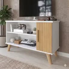 Rack Estante Vivace Para Tv 50p Sala Com Porta Ripada Off White Ripado