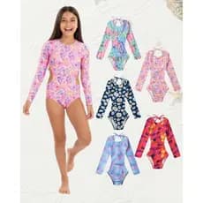 Maiô Infantil Menina Manga Longa UV50+ Moda Praia Proteção Solar Tamanho 4 ao 12