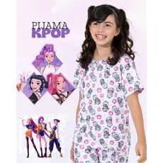 Pijama K-Pop Infantil Manga Curta Suede Conforto Premium Guerreiras do K-Pop Estampa Saja Boys
