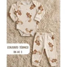 Conjunto Térmico Bebê Menina Pagão Longo Estampado Body e Calça Peluciado Quentinho RN ao 3