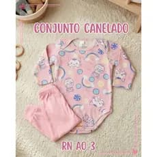 Conjunto Canelado Bebê RN ao 3 Body Manga Longa Calça Mijão Roupa Infantil Menino Menina