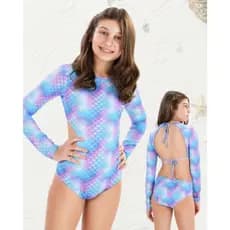 Maiô Infantil UV50+ Manga Longa Menina Moda Praia Proteção Solar Juvenil
