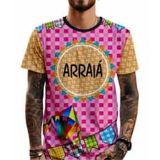 Camiseta FESTA JUNINA ARRAIÁ Poliéster Gola redonda Manga curta