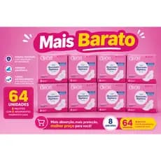 Kit 64un Absorvente Higiênico Cobertura Suave Com Abas 8 pcts