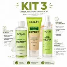 Kit Skincare Porán Bioathiv 3 Produtos | Demaquilante + Esfoliante Facial + Água Termal | Limpeza e Hidratação