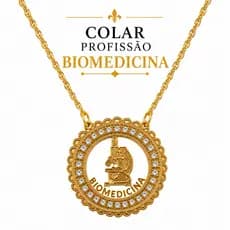 Colar Profissão Biomedicina | Dourado com Strass Pingente |  Biomédica Presente Formatura