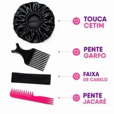 Kit Cuidados Touca de Cetim | Pente Garfo | Faixa de Cabelo | Pente Jacaré Anti Frizz