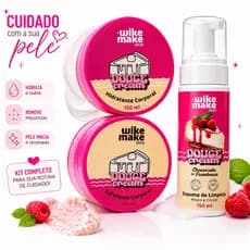 Kit Wike Make Douce Cream Cheesecake de Framboesa | Hidratante + Esfoliante Corporal + Espuma de Limpeza 150ml