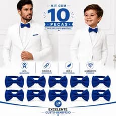 Kit 10 Gravatas Borboleta Azul Bic Ajustáveis | Masculina e Infantil para Casamento, Festa e Eventos