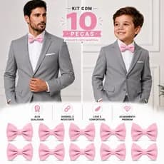 Kit 10 Gravatas Borboleta Rosa Bebê Ajustáveis | Masculina Infantil para Casamento, Festa, Formatura e Eventos