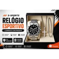 Relógio Masculino Fashion Luxo com Corrente Cruz e Pulseira (Nao aompanha Caixa)