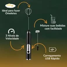 Batedor Misturador Mixer Elétrico Para Bebidas Leite Café Clara de Ovo 2 em 1 Recarregável Portátil