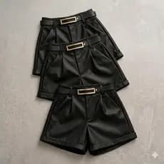 Short Feminino Courino Fake Cintura Alta Modelador Elegante Tendência