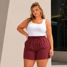 Short Plus Size Feminino Bermuda Linho Alfaiataria Cintura Alta Não Marca Confortável e Soltinho G1 G2 G3
