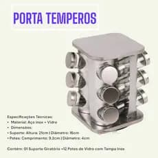 Porta Temperos Organizador Temperos Condimentos Giratório Inox Vidro Especiarias Saleiro, Pimenteiro